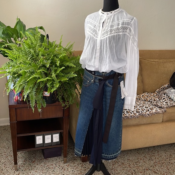 Ba&sh white 100% cotton from India size 3= M/L us . Sacai jean skirt 🥰 - Picture 4 of 5